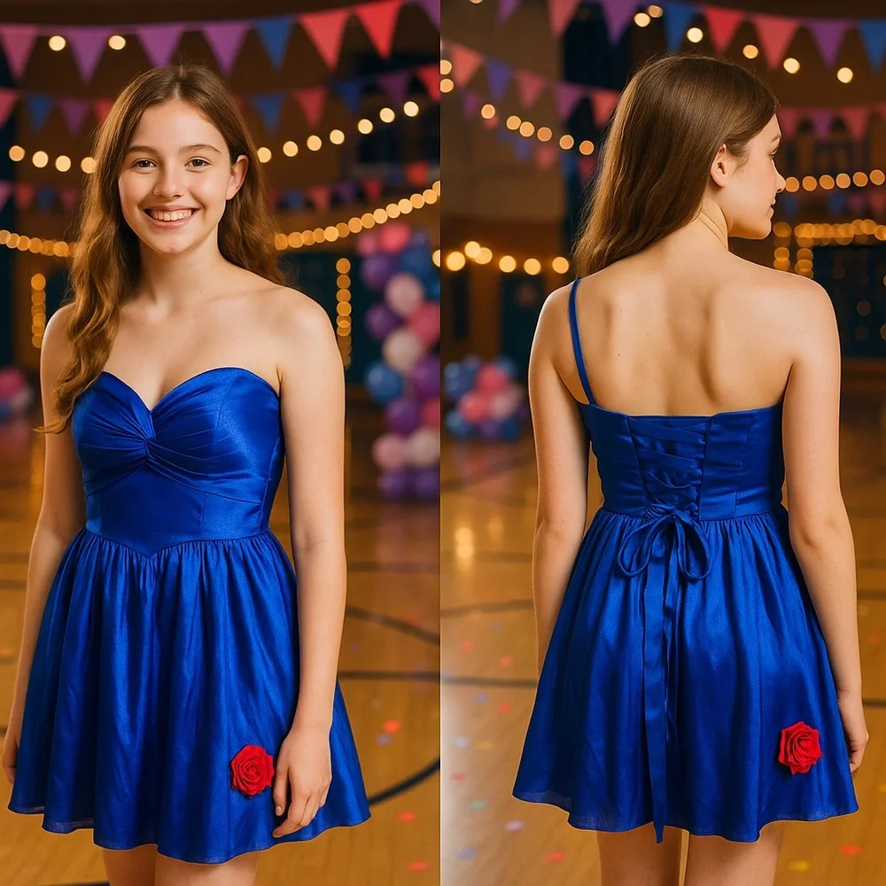 Elegant Blue Dress with Red Accent - Picture 9 of 9